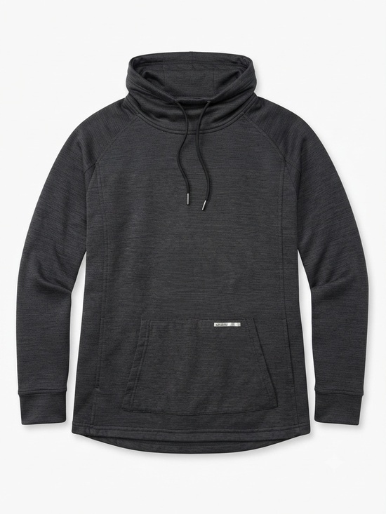 Elle Sport Tops - Charcoal Funnel Neck Pullover Hoodie with Kangaroo Pocket, Hiking, autumn, fall
